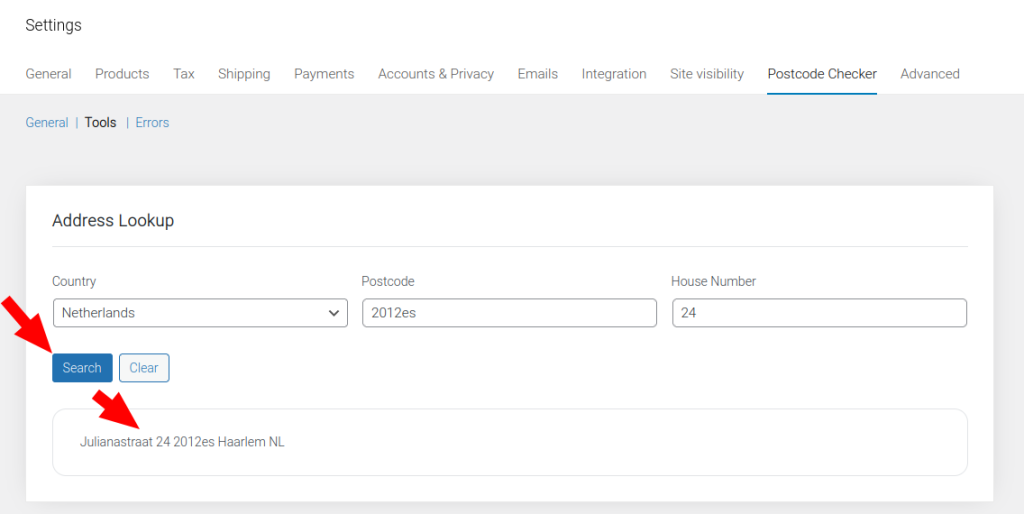 An image of the address lookup tool