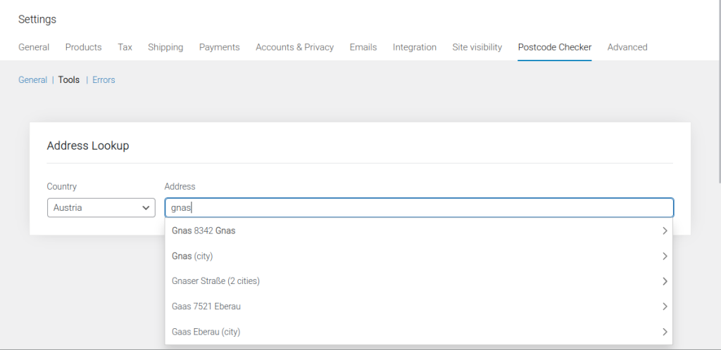 An image of the address lookup tool