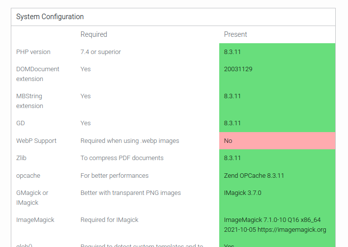 An image of the system configuration table