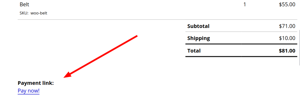 An image of the payment hyperlink on pdf